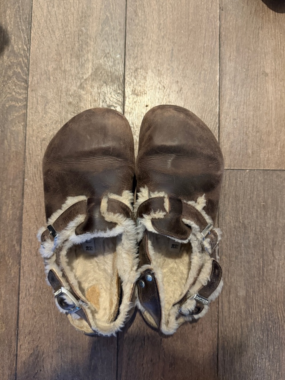 Birkenstock Brown Leather Shearling-Lined Clogs